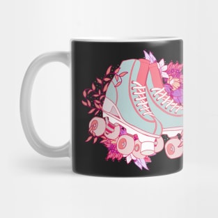 Vintage retro kawaii roller skates sticker pink and green with flowers Mug